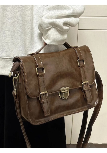 Sonbahar Ve Kış Retro Toka Moda Sırt Çantası-kahverengi Kahverengi