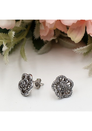 Zirkon Taşlı Beyaz Modern Çiçek Model Set Rose Gold - Gümüş