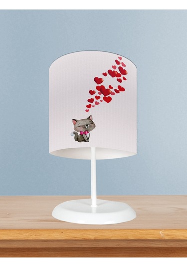 Mekta Home Bebek Ve Çocuk Odası Kedi Ve Kalp Desenli Abajur