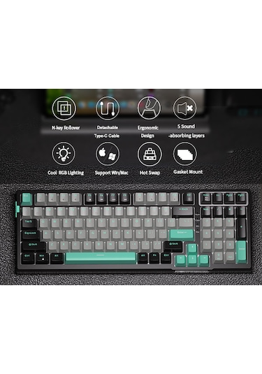 Magegee Sky98 99 Tuş Gasket Rgb Hot-swap Kablolu Siyah-gri Gaming Klavye