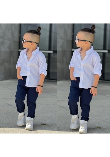 Mnk Baby & Kids Apoletli Kollu Gömlek Tarz Erkek Çocuk Takım MNK0422