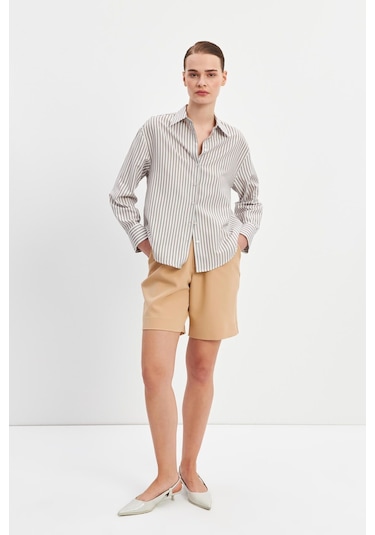 Stella Pulvis Kahverengi Oversize Çizgili Gömlek Kahverengi
