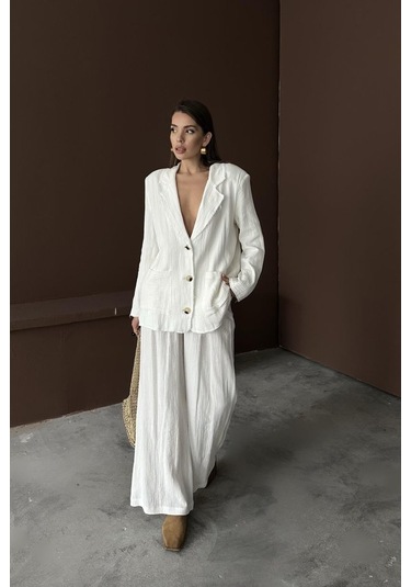 Beyaz Oversize Müslin Takım Çok Renkli