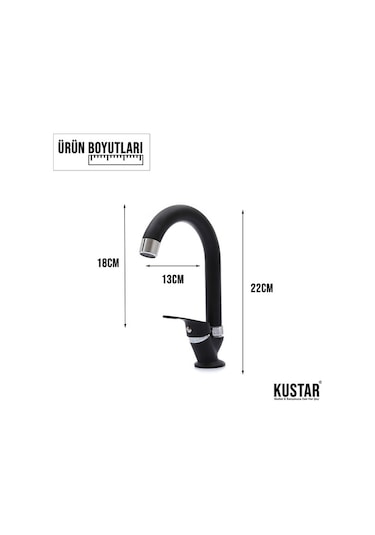 Kustar Siyah Mermerden Tek Su Girişli Lavabo Musluğu Siyah