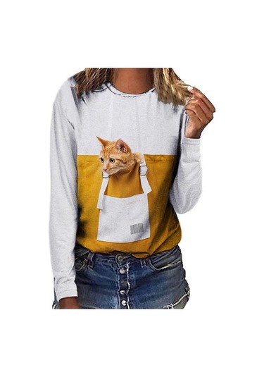 Sarı Komik Sevimli Kedi 3d Baskı Gömlek Rahat Kazaklar Kadın Kıyafetleri İlkbahar Sonbahar Uzun Kollu Tişörtler Kadın Giyim Moda Üst Giyim Sarı Sarı Komik Sevimli Kedi 3d Baskı Gömlek Rahat Kazaklar Kadın Kıyafetleri İlkbahar Sonbahar Uzun Kollu Tişörtler Kadın Giyim Moda Üst Giyim Sarı