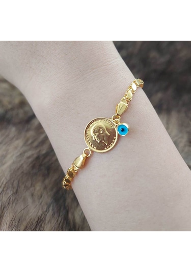 Altınbeyi Ata Çeyrek Altınlı Pullu Zincirli Bileklik Sarı Altın