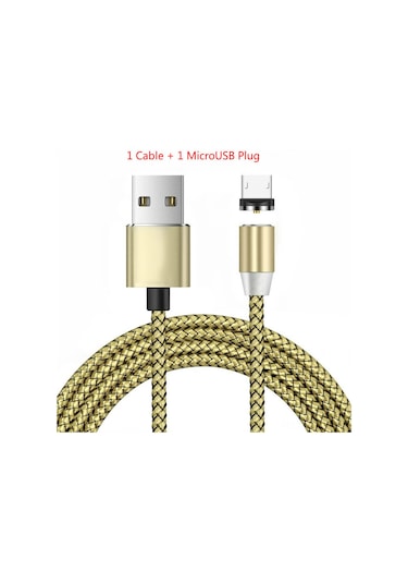 Suofeng 360 Derece Kör Çekimli Manyetik Şarj Kablosu 3'ü 1 Arada, Android/ios/type-c Uyumlu, 2 Metre Ağ Tel Altın Ipli Beyaz 2.1a