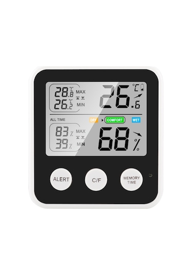 Ts-9909-b Çok İşlevli Büyük Ekran Ev Tipi Termometre Higrometre Siyah