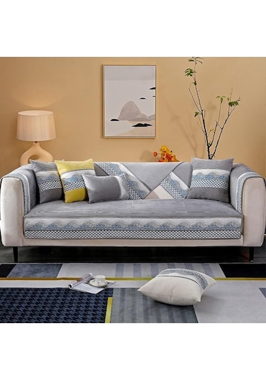 Novahub Buz Ipek Kanepe Minderi Yaz Kaymaz Yaz Mat Buz Yastığı Basit Deri Kanepe Minder Örtüsü Kumaş Havlu Kanepe Örtüsü Gri Gri