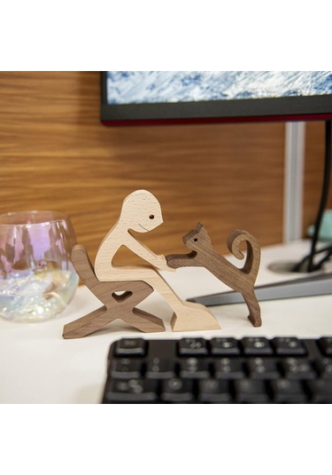 Dianziye Ahşap Köpek Aile Dekoratif Figür - İskandinav Tasarım, Doğal Dokuma, Ev Dekoru Ve Evcil Hayvan Anısı, 11x9x1.5cm