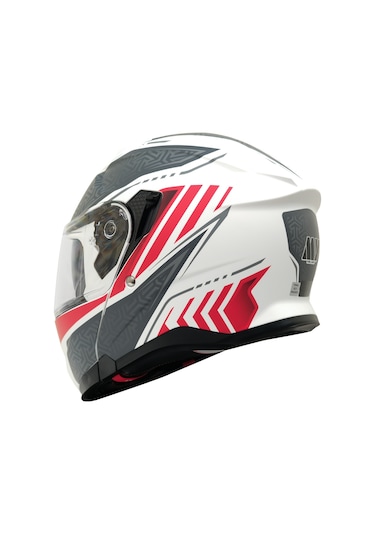 My Helmets Mks002-wrg Güneş Vizörlü Şeffaf Çene Açılır Motosiklet Kaskı Beyaz - Kırmızı - Siyah