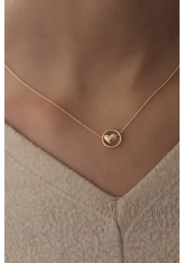 Halka İçi Kalpli Kolye Özel Kaplama Gold Renk Gold