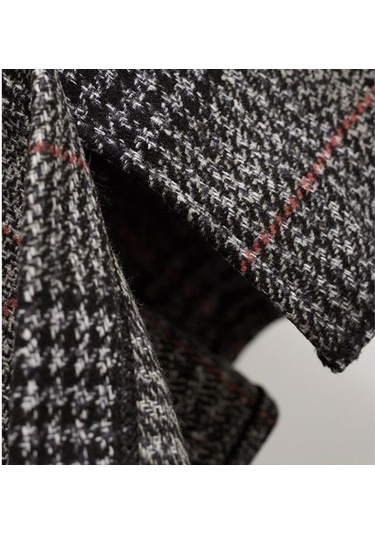 Fastbuy Sonbahar Kış Kadın Yüksek Bel A-line Vintage Ekose Elastik Bel Yün Ekose Gri Etek Gri