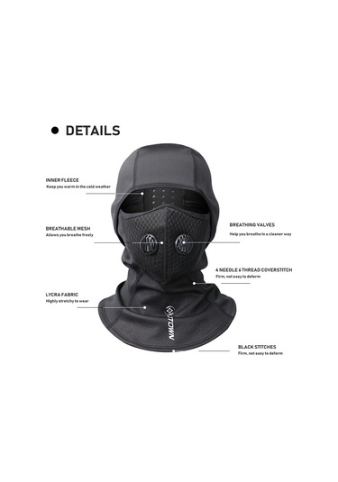 Fosenze Unisex Siyah Bisiklet Maskesi - Isı Sağlar, Rüzgar Ve Toz Korur, Nefes Valfi İle Konforlu, Spor İçin Elbise Xt7912 Siyah