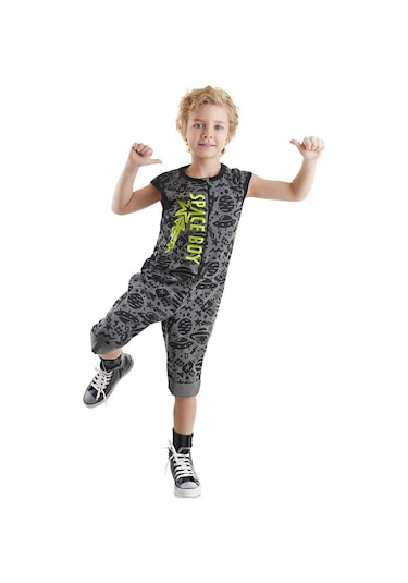 Denokids Uzay Roket Erkek Çocuk Gri Tulum Çok Renkli