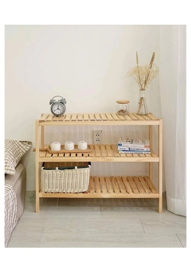Ahşap Raf Çok Amaçlı Dekoratif Yan Sehpa Komidin Organizer Raf