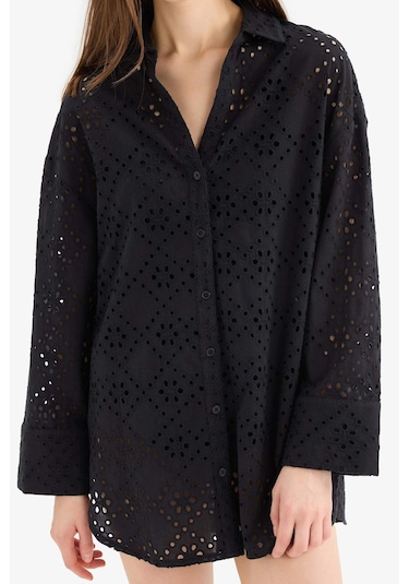 Defacto Regular Fit Pamuklu Brode Plaj Gömleği-fall İn Love C0506ax25smbk27 Siyah