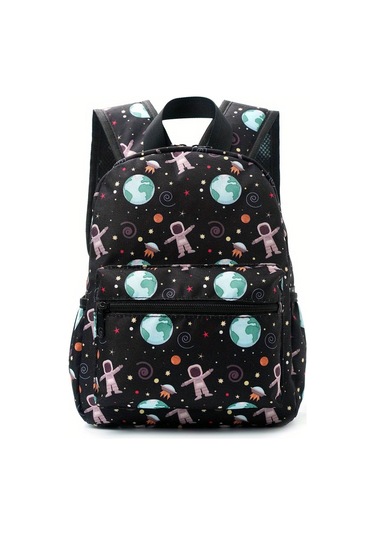 Büyük Kapasiteli Karikatür Lekeye Dayanıklı Hafif Sırt Çantası Dünya Siyah