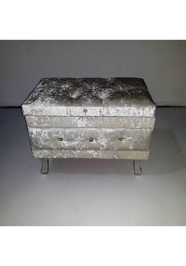 Çeyiz Sandık Kapitone Model 3Lü Set Krem Kadife Kumaş İçi Kırmızı