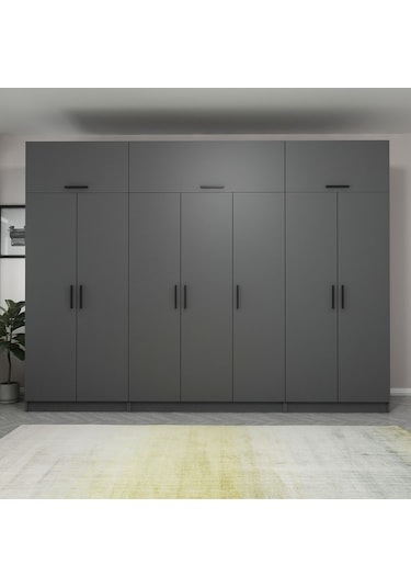 Minar Kale 7 Kapaklı 2 Çekmeceli Dolap Ve Yüklük Antrasit 235cm