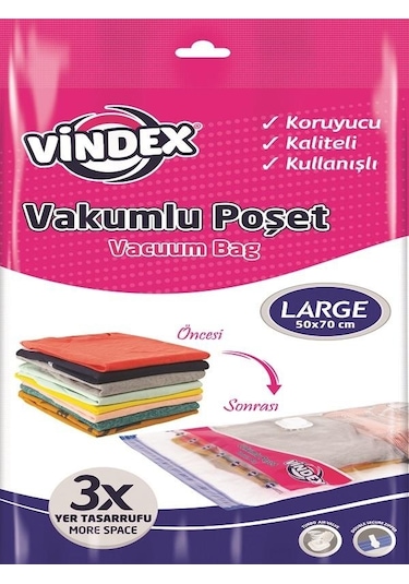 VİNDEX VAKUMLU POŞET LARGE TEKLİ 50*70 CM Şeffaf
