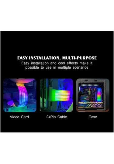 Wezone Beyaz X8 Led Argb Senkronizasyon Kablosu - Atx 24pın + Ekran Kartı 8pin, Isı Yalıtımı, 5v 3-pin Bağlantı, 550+100mm Uzunluk