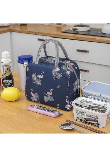 Öğle Yemeği Çantası Yalıtımlı Çanta Öğle Yemeği Çantası Yalıtımlı Çanta Pirinç Poşeti Kalınlaştırılmış Alüminyum Folyo Tote Çanta Lacivert Flamingo Pxcl --