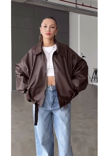 Prifaldi Pb Oversize Bomber Deri Ceket Kahverengı