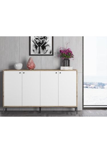 Bessonshome Wood'N Love Hestia 4 Kapaklı Metal Ayaklı 160 Cm Çok Amaçlı Dolap (533004086)