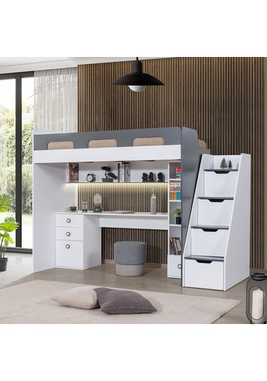 Ranza, Troya Ranza Masa Kitaplık Antrasit- Beyaz 90x200