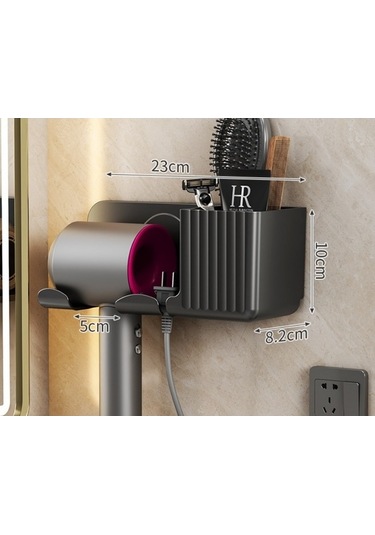 Wondernest Tutacağı, Duvara Raf, Zımbasız, Saç Kurutma Makinesi Askılık Banyo Xq Siyah