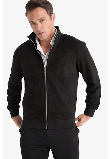 Defacto Slim Fit Dar Kesim Dik Yaka Fermuarlı Süet Mont D1524ax25aubk27 Siyah