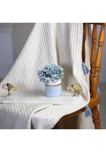 Akayev Mermer Beyaz 30X15 CM Altın Ginkgo Sunum Tabağı