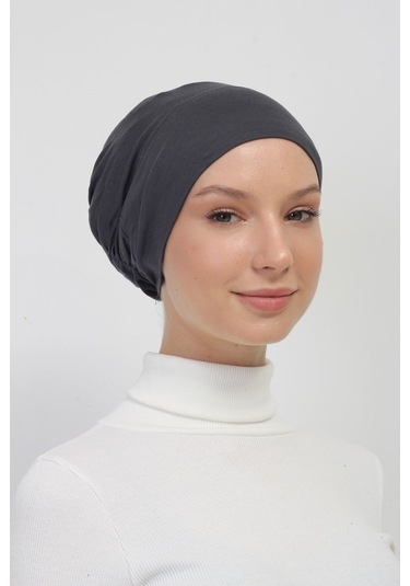 Lastikli Kaymaz Geçmeli Pratik Tesettür Bone Füme