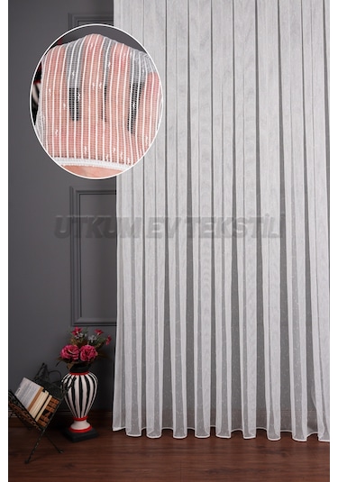 Çizgili Nokta Desen Armür Tül Perde Akdz 1077