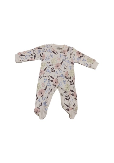 Çicek Desenli Çıtçıtlı Ayaklı Patikli Tulum Krem