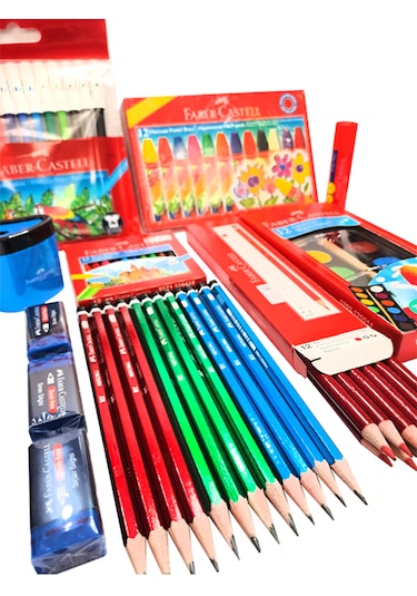 Faber Castell 9 Çeşit Okul Kırtasiye Seti Kalem Boya Silgi Seti