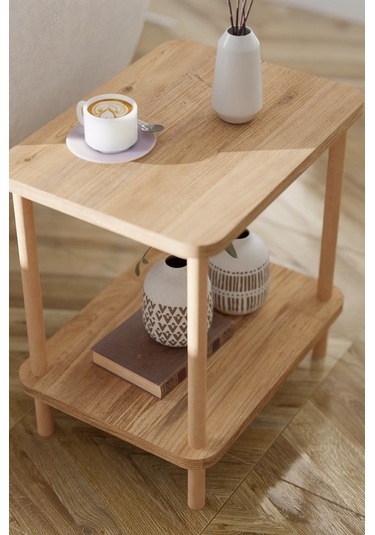 2 Raflı Yan Sehpa Geniş Gazetelik Kitaplık Çiçeklik -çam