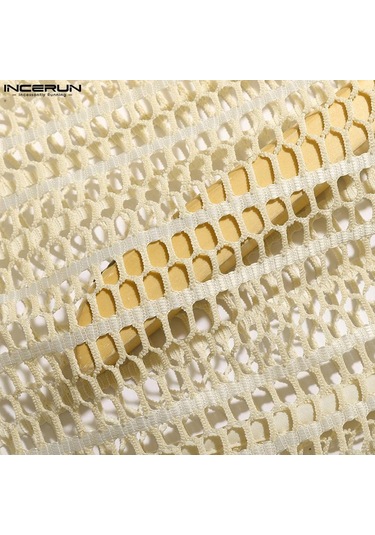 Incerun Artı Boyutu Erkek File Maxi Pantolon See Through Yaz Örgü Tatil Rahat Gevşek Katı Uzun Pantolon Bej