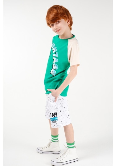 Brz Kids Reglan Kollu Baskılı Erkek Çocuk Kısa Kollu T-Shirt Yeşil