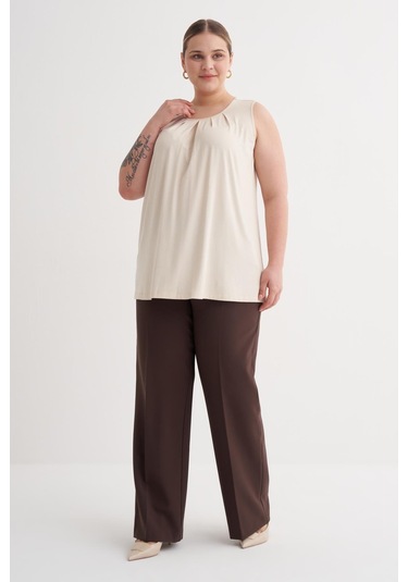 Pile Detaylı Örme Bluz-6237 Krem