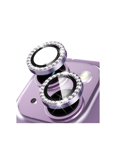 Buff Apple Uyumlu iPhone 14 / 14 Plus Diamond Kamera Lens Koruyucu Koyu Mor
