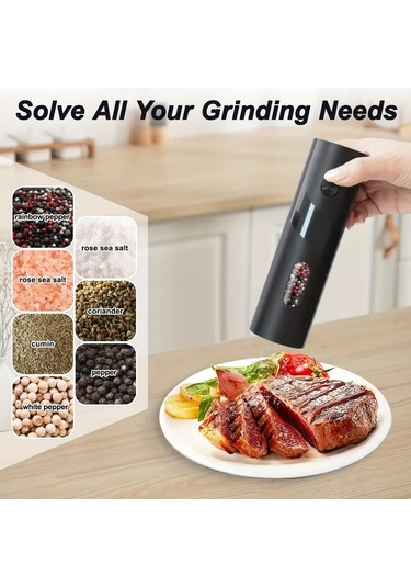 Motion003 2 Adet Üstten Doldurmalı Otomatik Elektrikli Biber Değirmeni Seti Ayarlanabilir Öğütme Kalınlığı Büyük Kapasite Ev Mutfak İçin Led Işık Ahşap