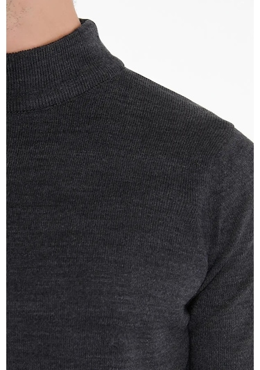 Classics Men Regular Fit Yarım Balıkçı Yaka Basic Triko Kazak-7124 Füme