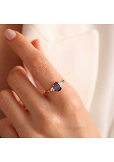 Ametist Taşlı Altın Yüzük T12551 Renkli