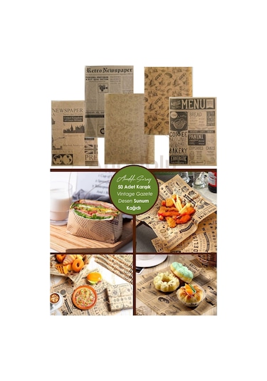 Anadolu Saray Kendinden Karışık Gazete Vintage Desenli Kağıt | 50 Adet Desenli Sunum Kağıdı | Vintage Yağlı Kağıdı