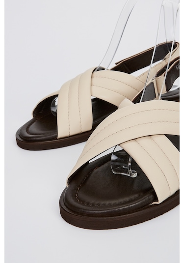 Valmenti Zeno Erkek Bej Hakiki Deri Düz Sandalet 537 588-val Erk Sndlt Y23 Bej