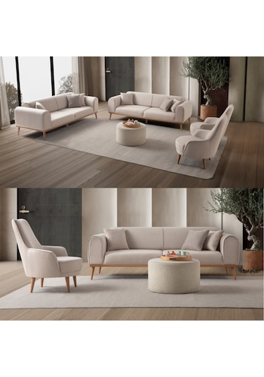 Rebull 3+3+1+1 Koltuk Takımı Sütlü Kahve