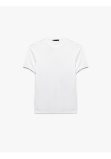 Koton Kısa Kollu Bisiklet Yaka Pamuklu Tok Kumaş Basic Dar Kalıp Tişört Beyaz 6wam10086hk Beyaz