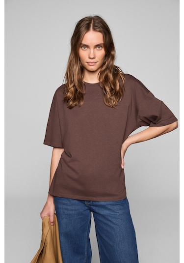 Grımelange Lagertha Kadın %100 Organik Pamuklu Kalın Dokulu Oversize Fit Yuvarlak Yakalı Koyu Kahver Koyu Kahverengi